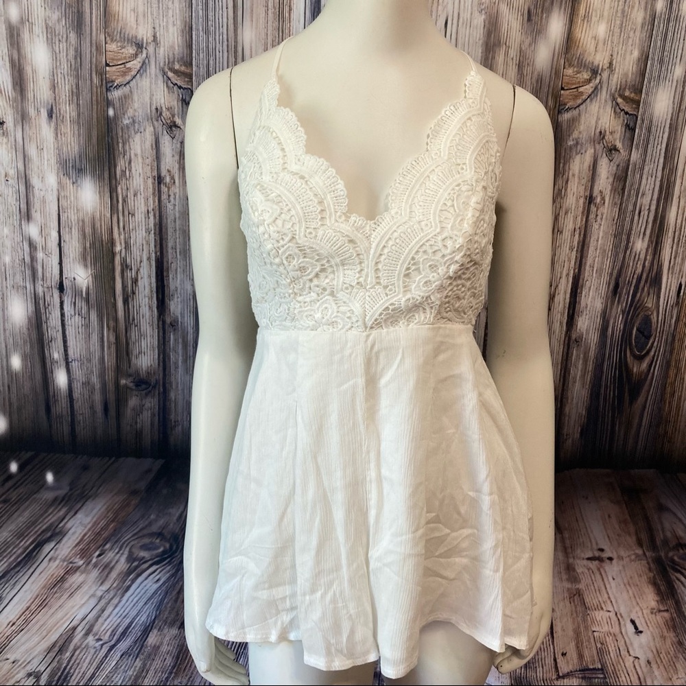 Lulu’s Star Spangled Backless Lace Romper